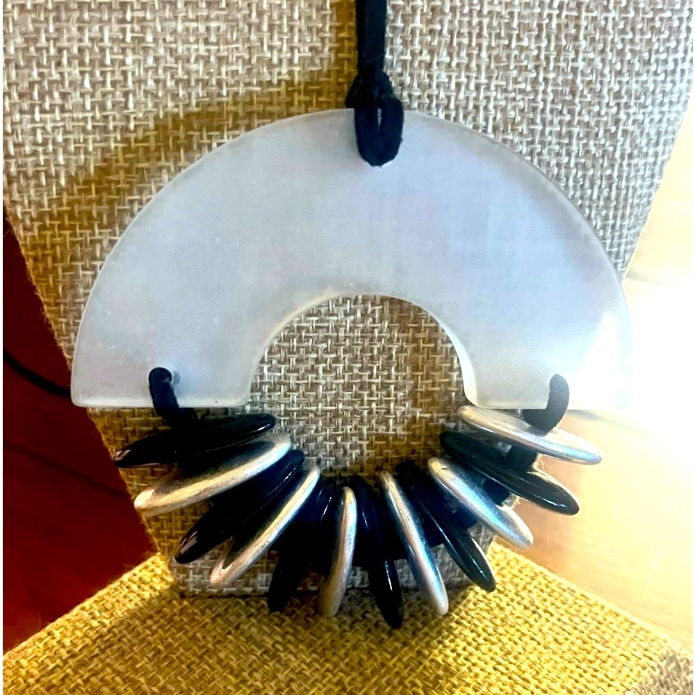 Marla Wynne Black/clear/silver resin design necklace on cord